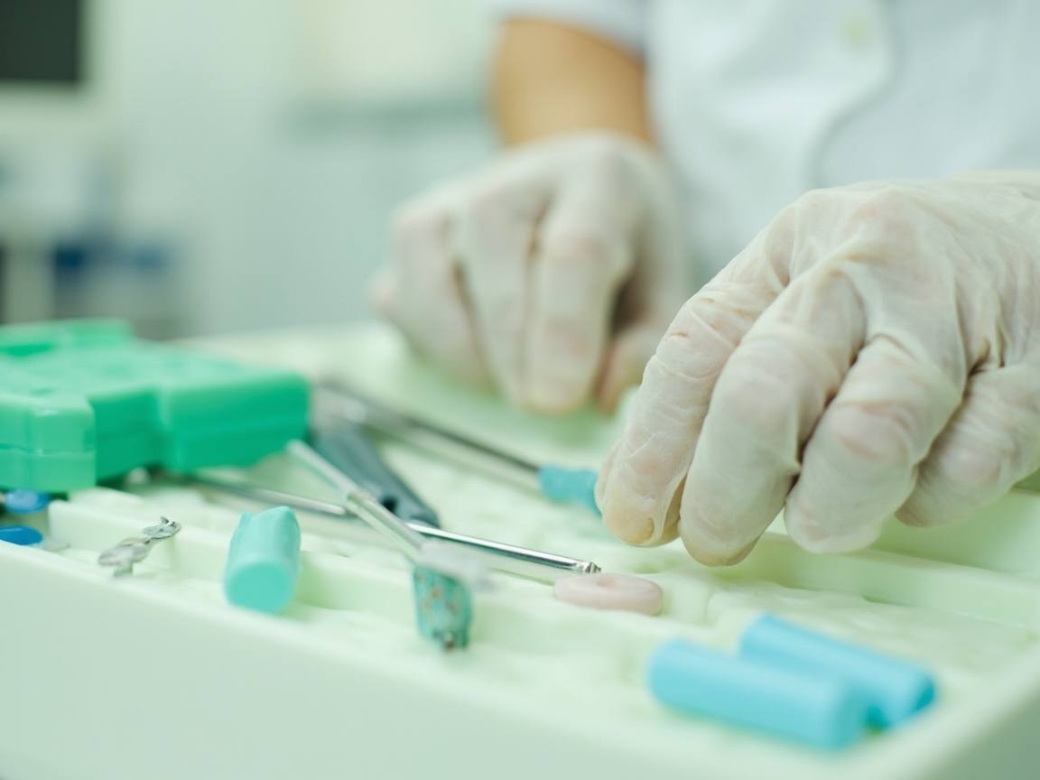 Instruments propres alignés sur un plateau de soins